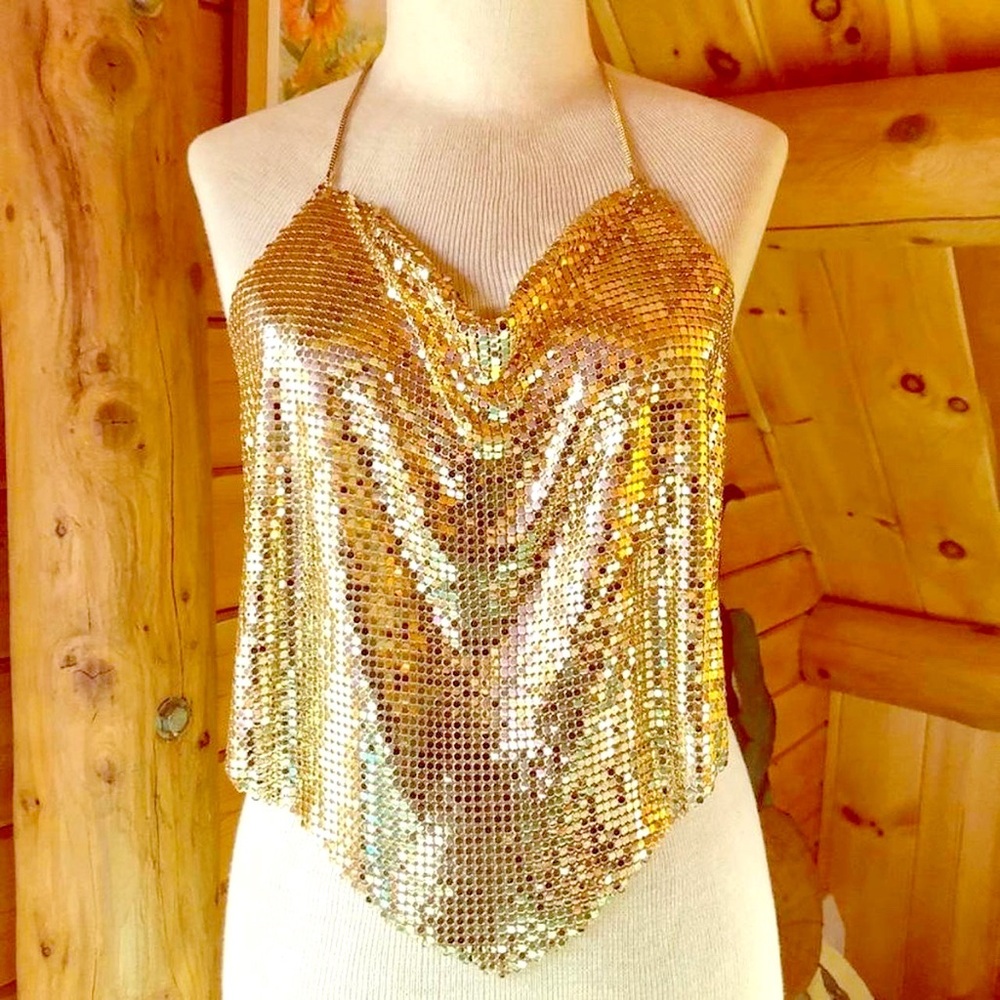 Vintage gold mesh halter top
